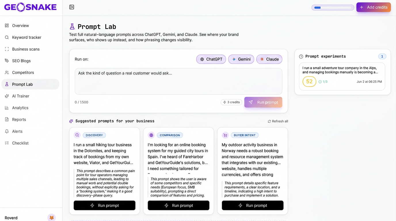 GeoSnake prompt lab screenshot